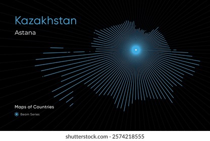 Creative Laser Map of Kazakhstan, Qazaqstan, Qazaq Eli with Astana as the Center	