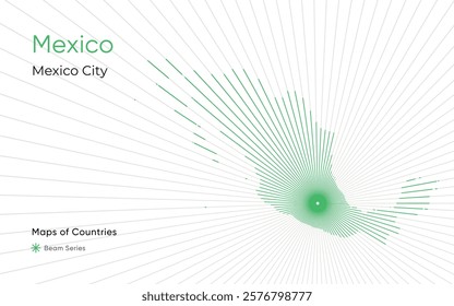 Creative Laser Map of Mexico with Mexico City as the Center	