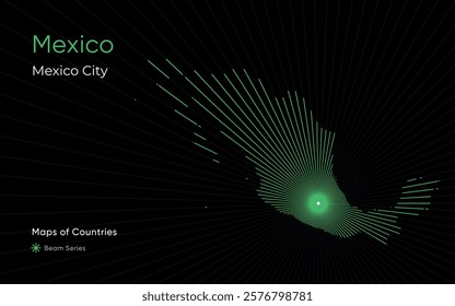 Creative Laser Map of Mexico with Mexico City as the Center	