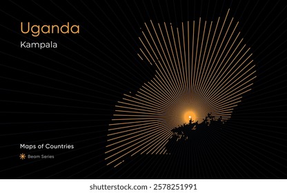 Creative Laser Map of Uganda with Kampala as the Center	