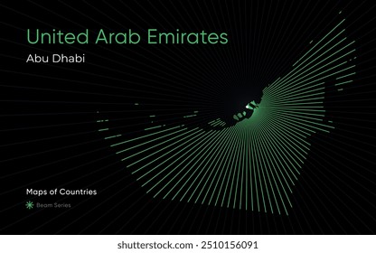 Mapa láser creativo de Emiratos Árabes Unidos con Abu Dhabi como centro