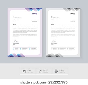 Creative latter head design set a4 size and unique shape colorful work theme style design work and layout with business modern theme. Professional creative abstract letterhead design