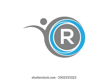 Creative latter R con el logotipo del icono de combinación de unidad del hombre