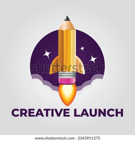 Creative Launch Vector Logo. Creative Rocket in circle. Vector Logo Template. Isolated Pencil-Rocket Vector.
