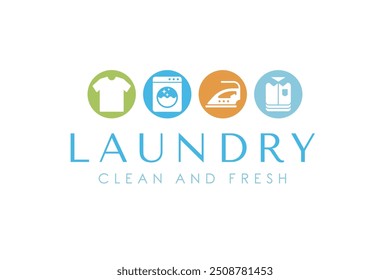 Creative laundry logo design template. Washing machine, clothes, iron, and folded clothes icon