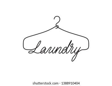 Creative Laundry logo design. Vector sign with lettering and hanger symbol