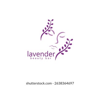 creative lavender beauty bar logo, two lavender flowers with a face in the middle, logo design inspiration