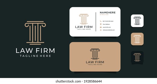 Creative law firm logo design with business card template. Logo can be used for icon, brand, identity, justice, lawyer, and business company