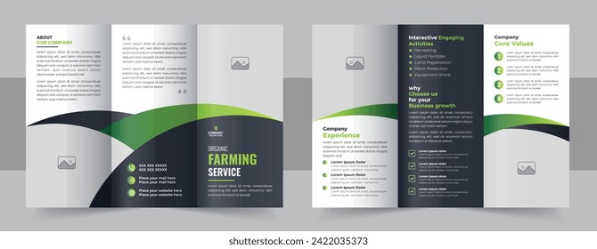 Creative Lawn Care Trifold Brochure Template, Gardening, Landscaper or Agro firming services Creative Tri fold Brochure design layout. Gardening or Lawn Care Tri Fold Brochure Template