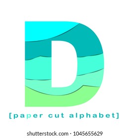 Creative layered paper cut out letter. Paper cut  layered alphabet in green and turquoise colors. Isolated on wight backgroun. Without clipping mask. 