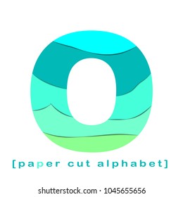 Creative layered paper cut out letter. Paper cut  layered alphabet in green and turquoise colors. Isolated on wight backgroun. Without clipping mask. 