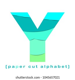 Creative layered paper cut out letter. Paper cut  layered alphabet in green and turquoise colors. Isolated on wight backgroun. Without clipping mask. 