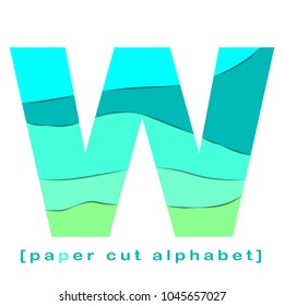 Creative layered paper cut out letter. Paper cut  layered alphabet in green and turquoise colors. Isolated on wight backgroun. Without clipping mask. 