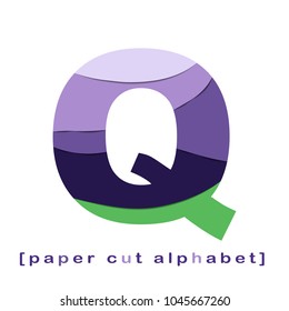 Creative layered paper cut out letter. Paper cut  layered alphabet in green and violet colors. Isolated on wight backgroun. Without clipping mask. 