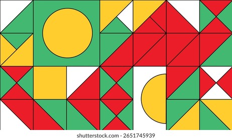 A creative layout of blue, yellow, and green blocks with triangles, circles, and lines. Aesthetic geometric design perfect for digital art and modern visuals.