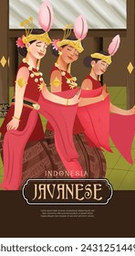 Creative layout idea with Indonesia dancer Serimpi Dance Central Java Illustration