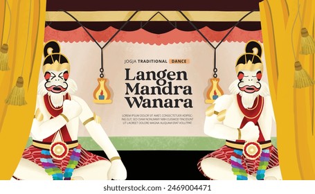 Idea de diseño creativo con la bailarina de Indonesia Langen Mandra Wanara Ilustración javanesa