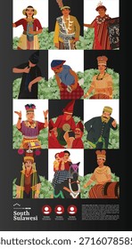 Creative layout idea with Sulawesi portrait flat design illustration