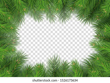 Creative layout made of realistic christmas tree branches. Merry Christmas card template with copy space for congratulation text. Green pine tree branches rectangular border vector illustration.