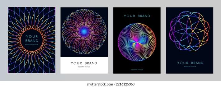 Diseño creativo y diseño moderno. Línea de anillos ondulados abstractos, forma redonda en luz vibrante colorida aislada sobre fondo negro. Plantilla de diseño creativo afiche de medios sociales, catálogo de música o ciencia