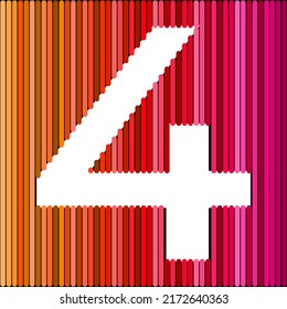 Creative layout. Number four 4th birthday greeting card on rainbow background. Anniversary concept. top view. Copy space. Stylish colorful figure on a motley background. numeric digit