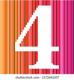 Creative layout. Number four 4th birthday greeting card on rainbow background. Anniversary concept. top view. Copy space. Stylish colorful figure on a motley background. numeric digit