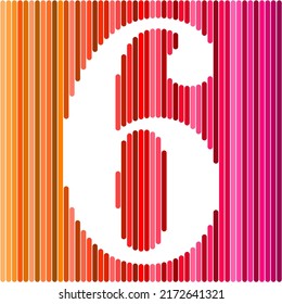 Creative layout. Number six 6th birthday greeting card on rainbow background. Anniversary concept. top view. Copy space. Stylish colorful figure on a motley background. numeric digit