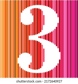 Creative layout. Number three 3rd birthday greeting card on rainbow background. Anniversary concept. top view. Copy space. Stylish colorful figure on a motley background. numeric digit