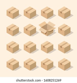 Creative layout pattern with cardboard boxes. Be special, be open among the closed. Minimal industrial concept in isometric style. 3D rendering.
