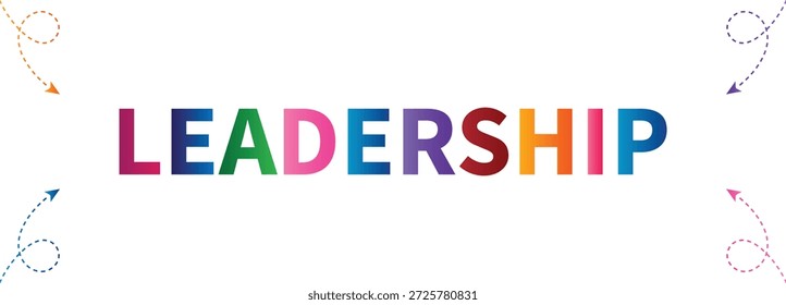 Texto del concepto de liderazgo creativo con letras y rutas multicolores. Diseño moderno de tipografía de liderazgo para negocios y motivación