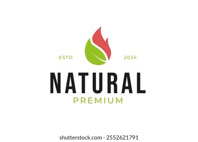 Creative leaf with fire flame logo design concept vector template illustration