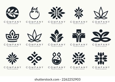 conjunto de iconos de diseño con el logotipo de hoja creativa y aceite de oliva.