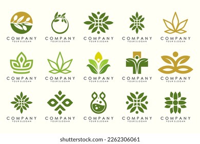 creative leaf and olive oil logo design icon set.