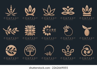 creative leaf and olive oil logo design icon set.