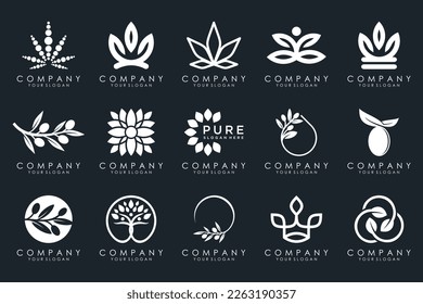creative leaf and olive oil logo design icon set.
