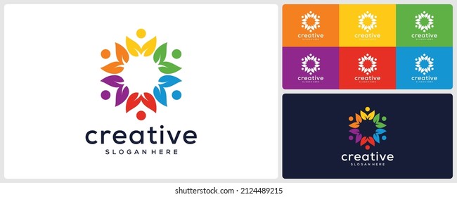 Creative leaf and people logo design template