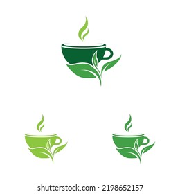 hoja creativa brotes verde té orgánico mug leaf logo diseño idea
Plantilla del logotipo del vector del té verde. Diseño con símbolo de hoja y taza.