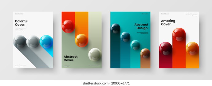 Creative leaflet A4 vector design layout composition. Minimalistic 3D spheres company identity concept set.