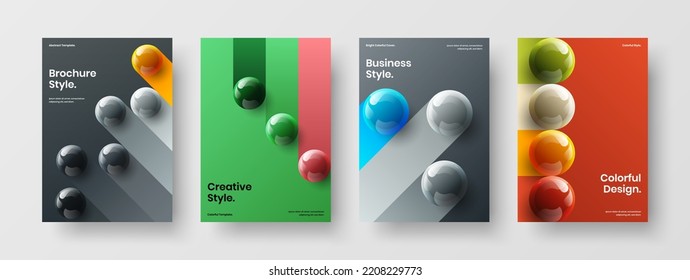 Creative leaflet A4 vector design layout composition. Minimalistic 3D spheres journal cover illustration collection.