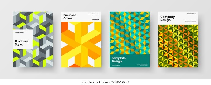 Creative leaflet design vector template composition. Original geometric shapes presentation concept collection.