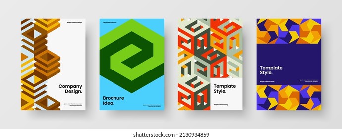 Creative leaflet vector design illustration bundle. Bright geometric pattern magazine cover layout collection.