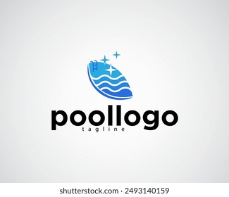 creative leaf-shaped swimming pool equipped with water wave logo design