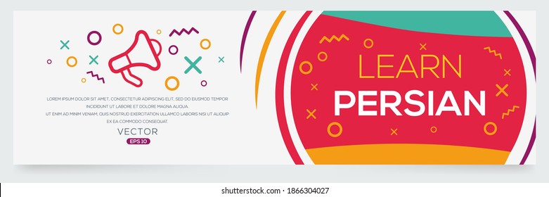 Texto creativo (aprender persa) escrito en burbuja de voz, ilustración vectorial.