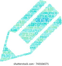 Creative with Learning Disability word cloud on a white background. 