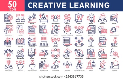 Coleção de Conjuntos de Ícones do Creative Learning. Vetor de Cor de Linha Simples