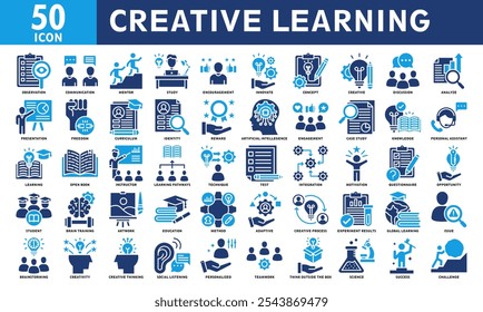 Creative Learning Icon Set Collection. Simple Color Fill Vector