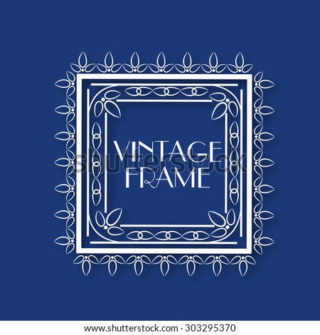 Creative leaves decorated beautiful square shape frame on blue background.