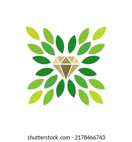 Creative leaves with diamond jewellery logo design