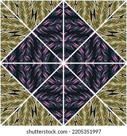 Las hojas creativas dan forma a un patrón de mosaico transparente. Papel de paredes sin fin geométrico botánico. Baldosas de hojas de palma. Fondo decorativo para el diseño de tejidos, impresión textil, envoltura, cubierta. Ilustración del vector