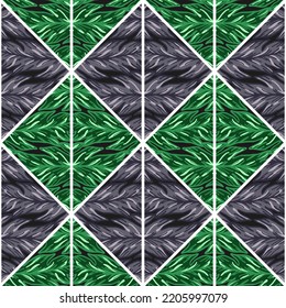 Kreative Blätter formen Mosaik nahtloses Muster. Geometrisches botanisches Blattwerk, endlose Tapeten. Palmblattfliese. Dekorativer Hintergrund für Stoffdesign, Stoffdruck, Umhüllung, Abdeckung. Vektorgrafik